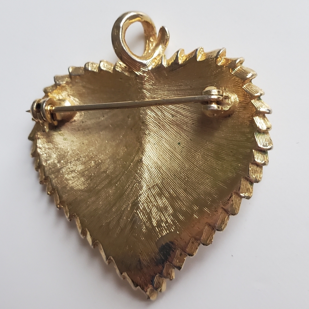 2 In 1 Unique Gold Leaf Pendant Brooch w/ Jagged Edge & Curled Stem Bail - Picture 4 of 4